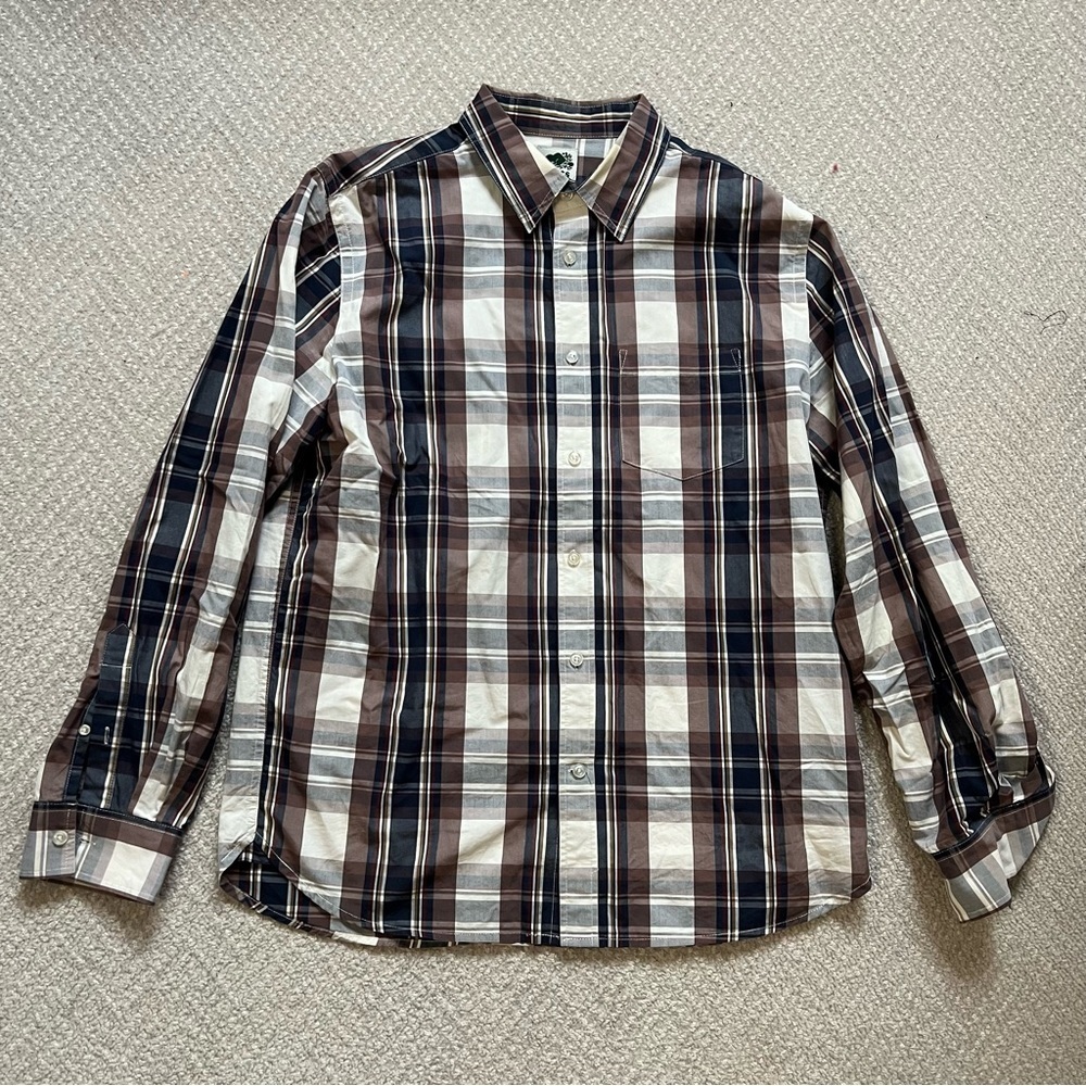 Roots Plaid Button Down Shirt Large